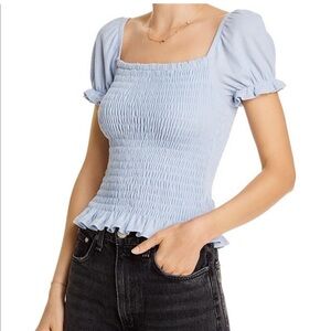 AQUA Smocked Puff-sleeve Top